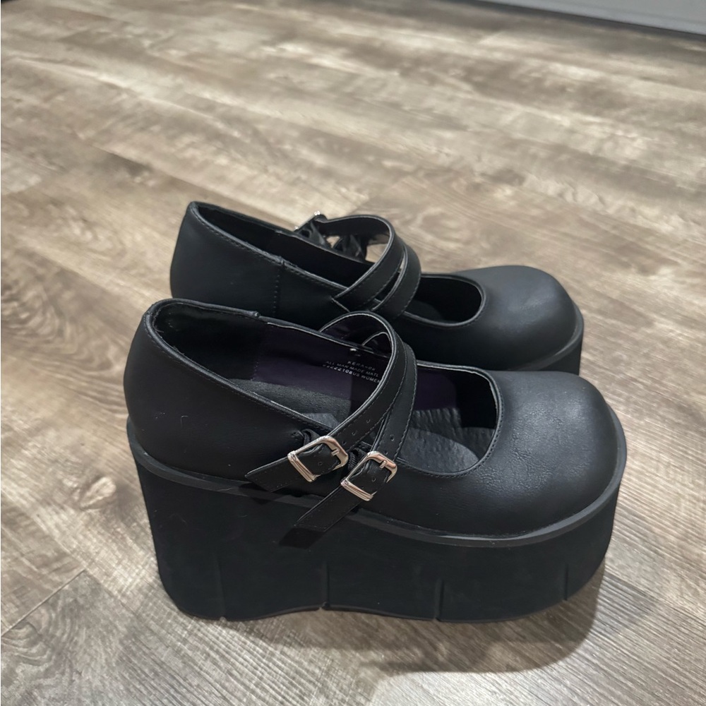 DEMONIA KERA08/B/PU 4 1/2" Platform Women's Gothic Punk Black Mary Janes Shoes 8 - Picture 2 of 7